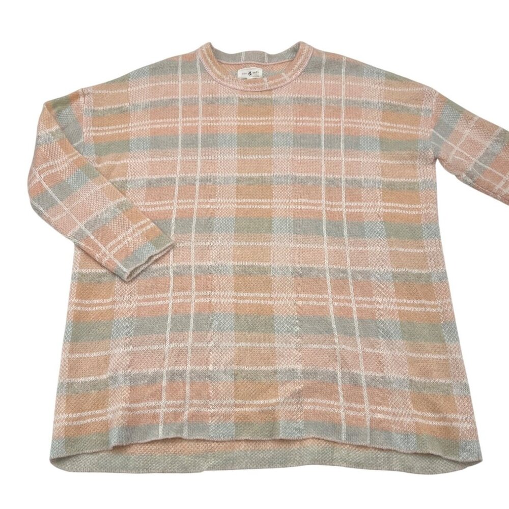Lou & Grey Womens Plaid Knit Sweater M‎ Pastel Pink/Green Wool/Alpaca Blend